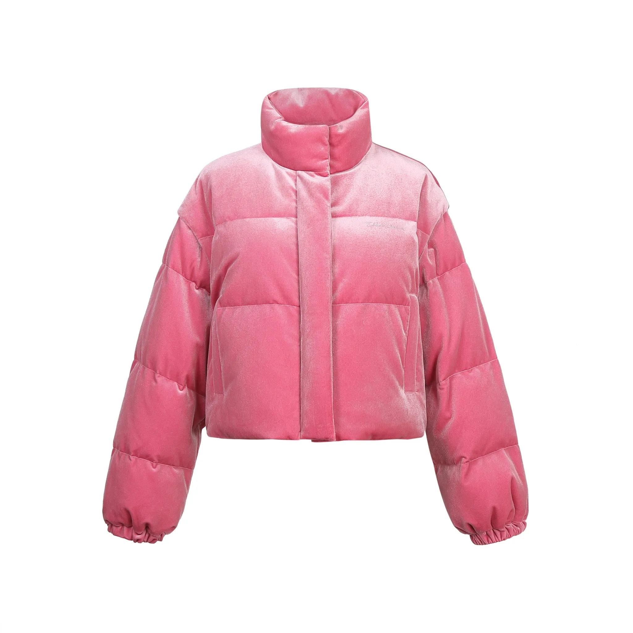 Pink Velvet Rhinestone Removable Down Jacket