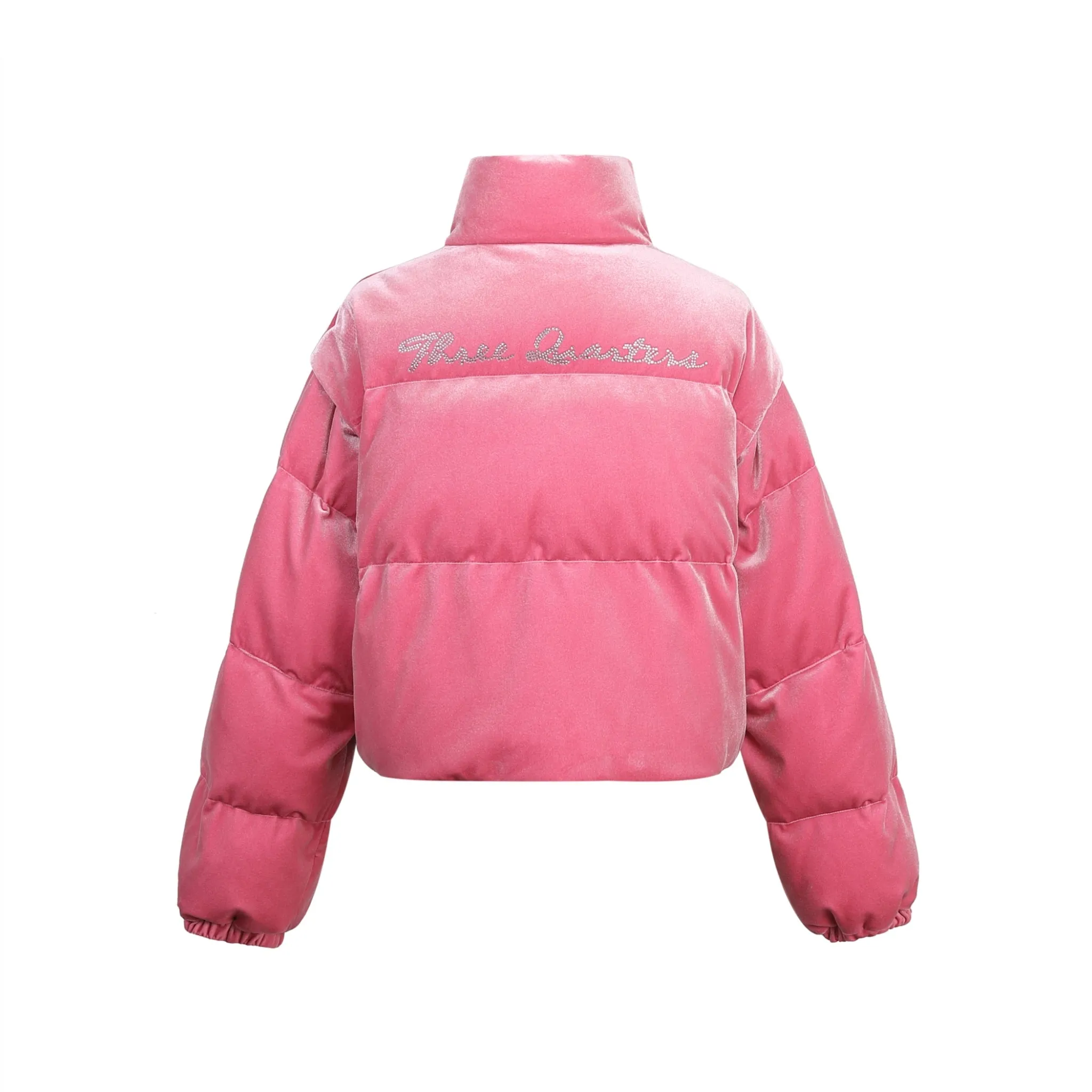 Pink Velvet Rhinestone Removable Down Jacket