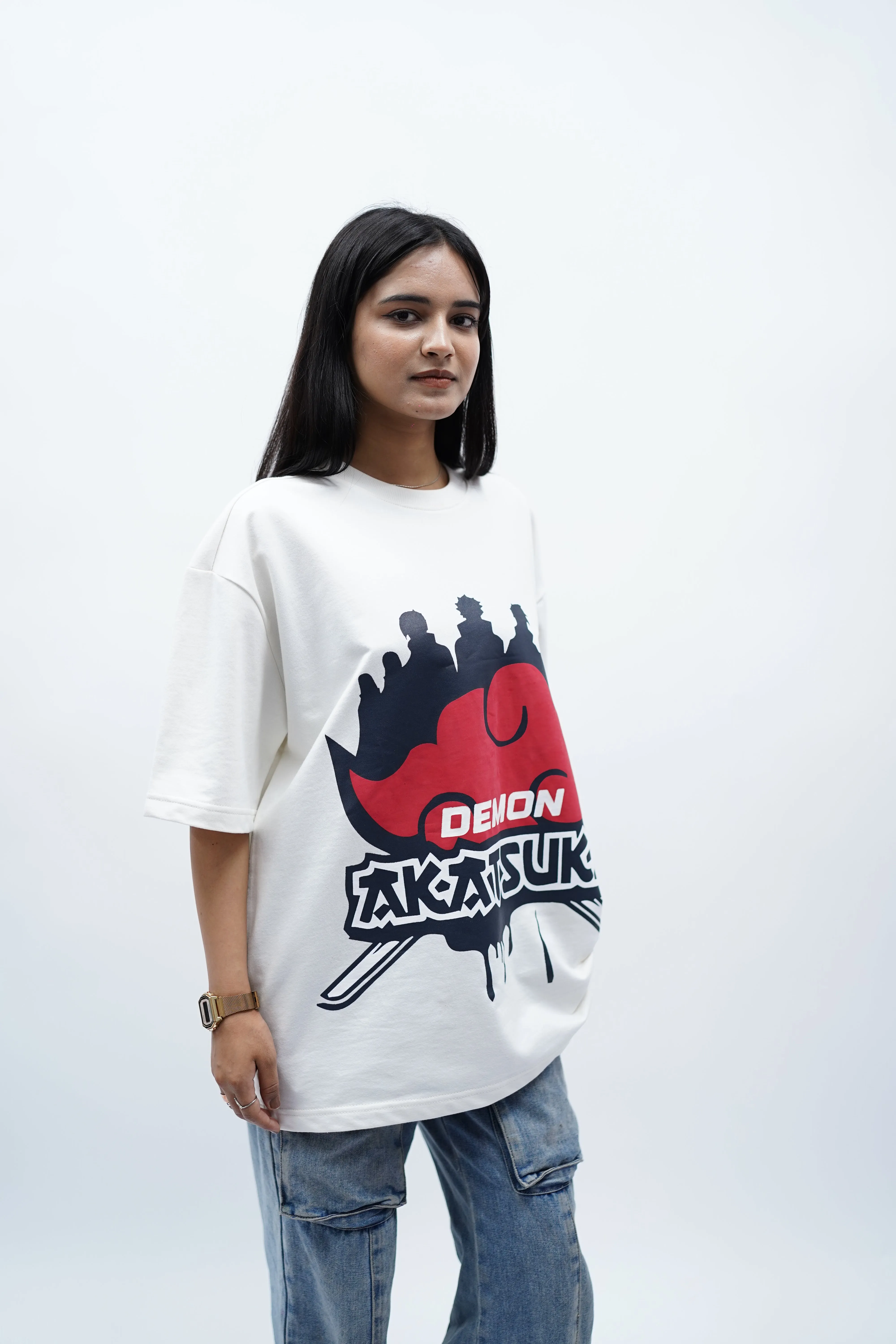 "Akatsuki" Oversized Puff Print Off White T-Shirt By DemonWear for Her