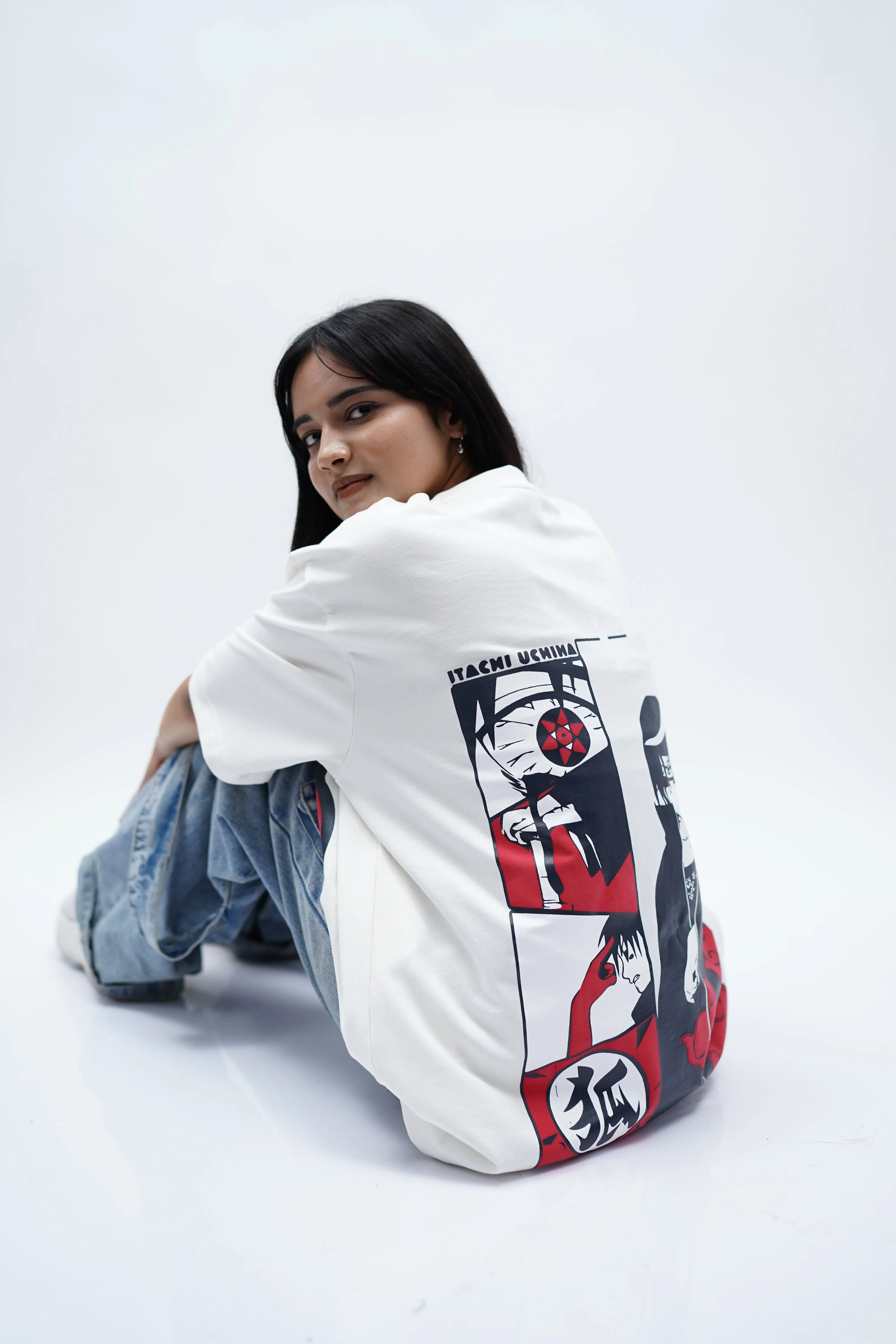 "Akatsuki" Oversized Puff Print Off White T-Shirt By DemonWear for Her