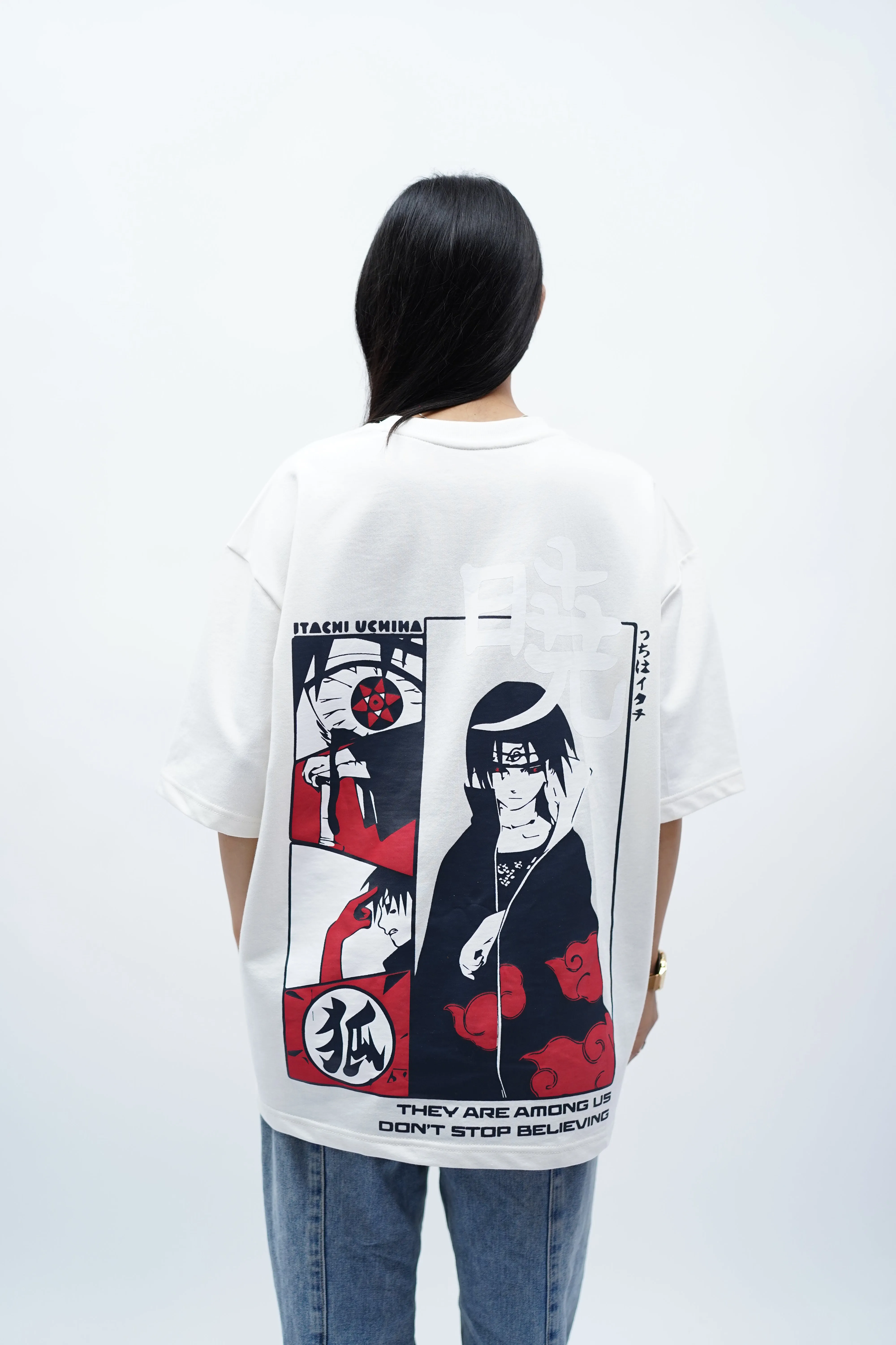 "Akatsuki" Oversized Puff Print Off White T-Shirt By DemonWear for Her