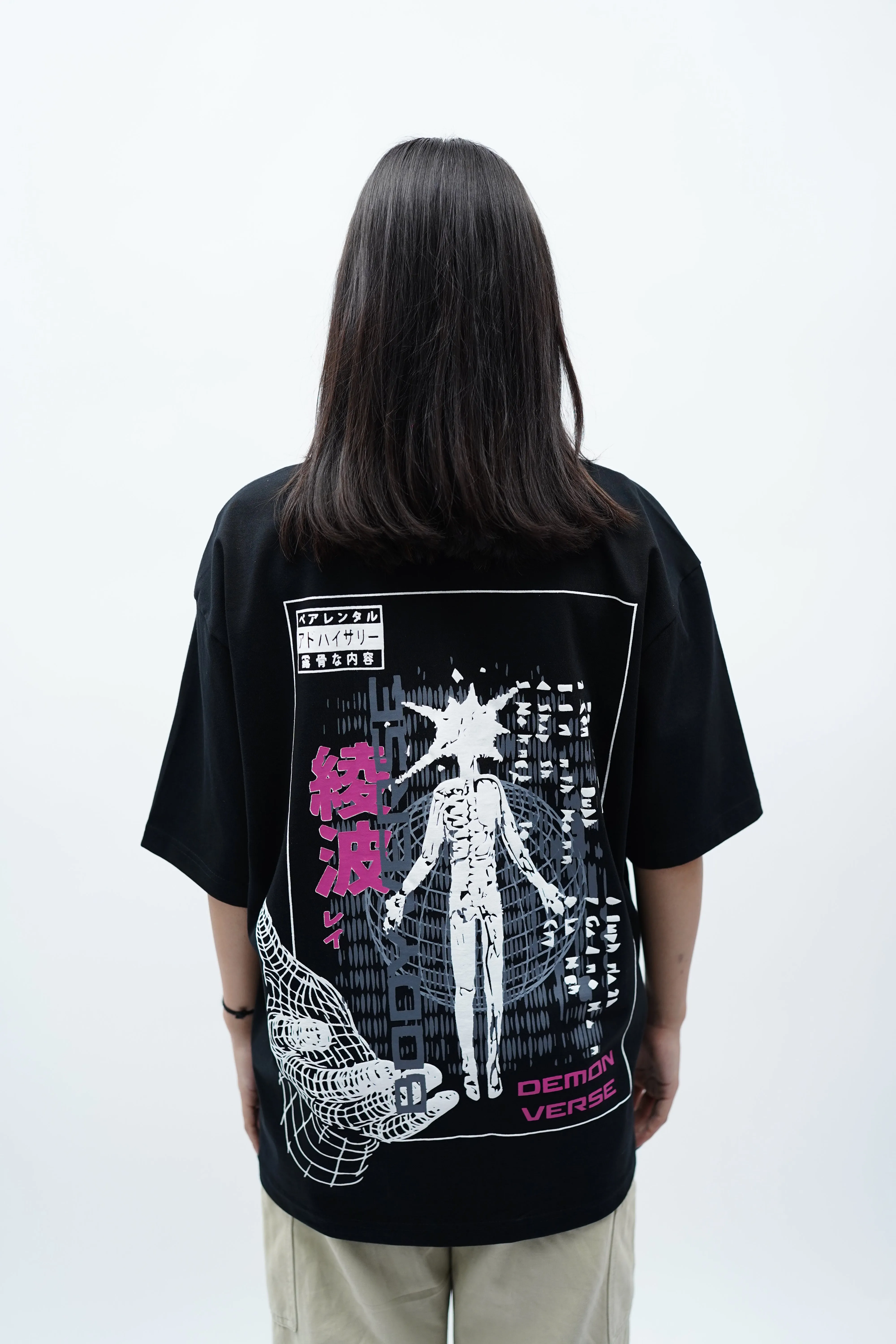 "Demon Verse" Oversized Puff Print Black T-Shirt By DemonWear for Her