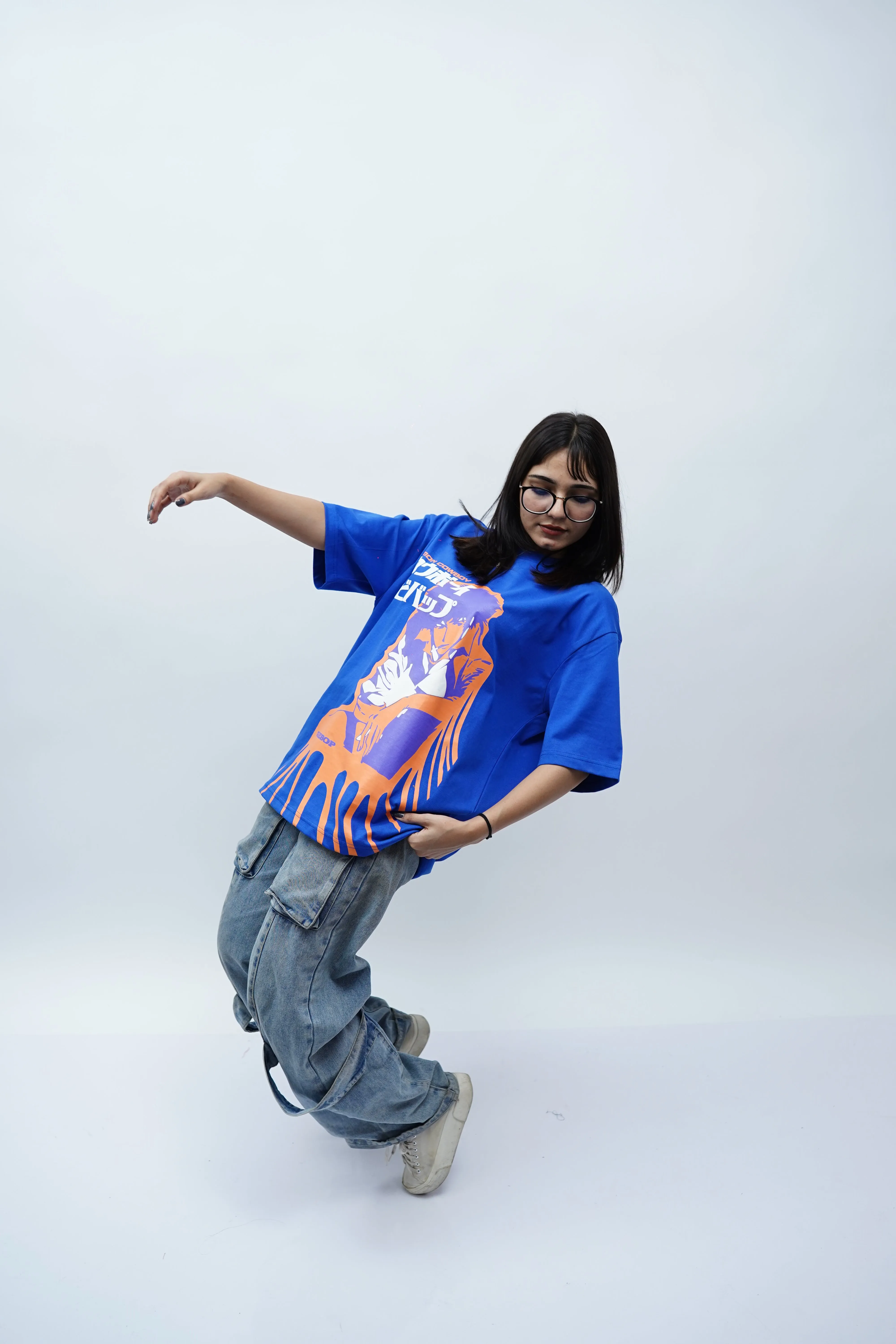 "Space Cowboy" Oversized Puff Print Blue T-Shirt By DemonWear for Her