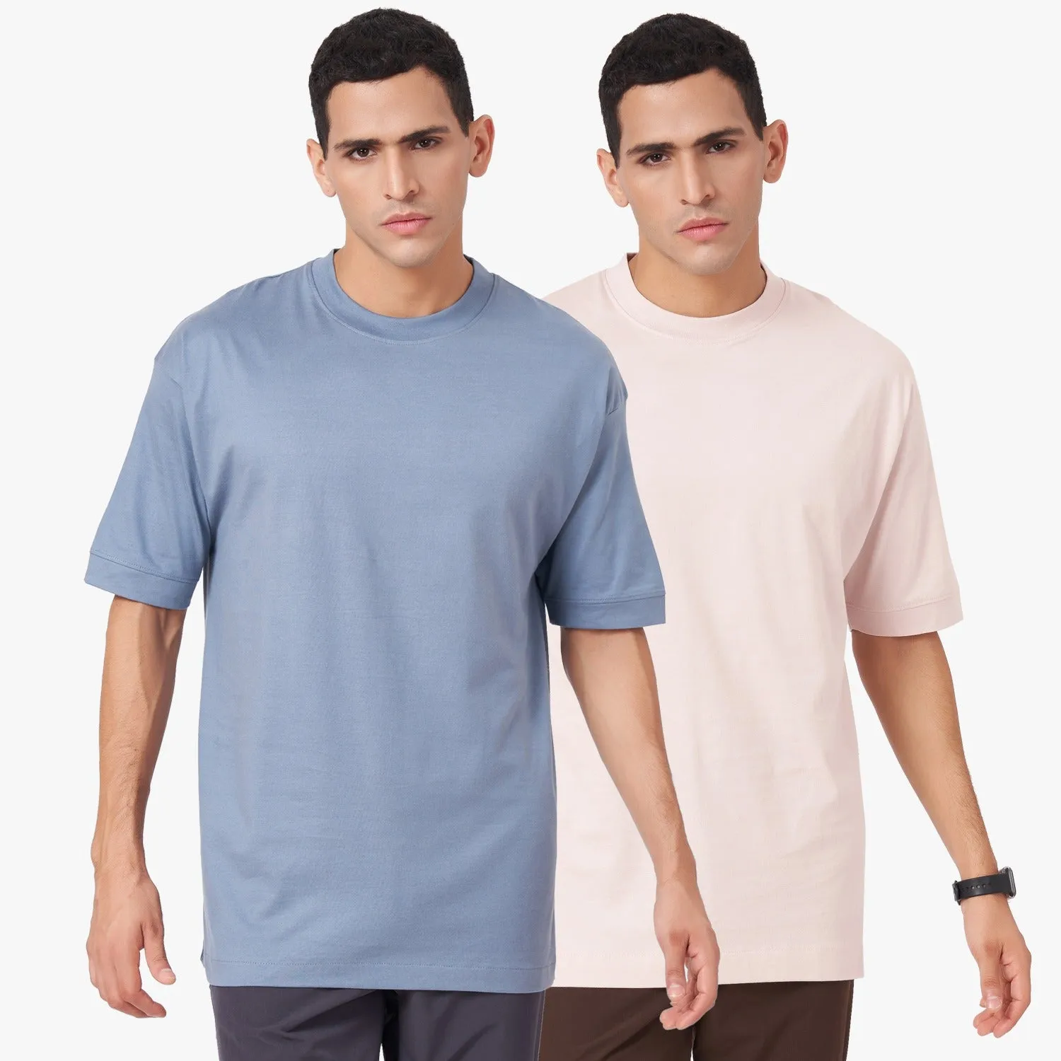 Solid Round Neck Oversized T-shirt Combo