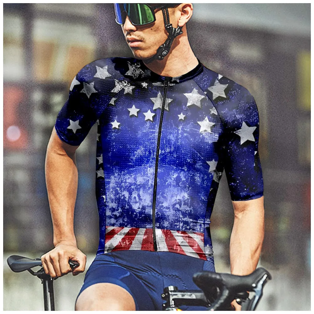 Star & Stripe  Pattern Men's Cycling Shirt Flag top