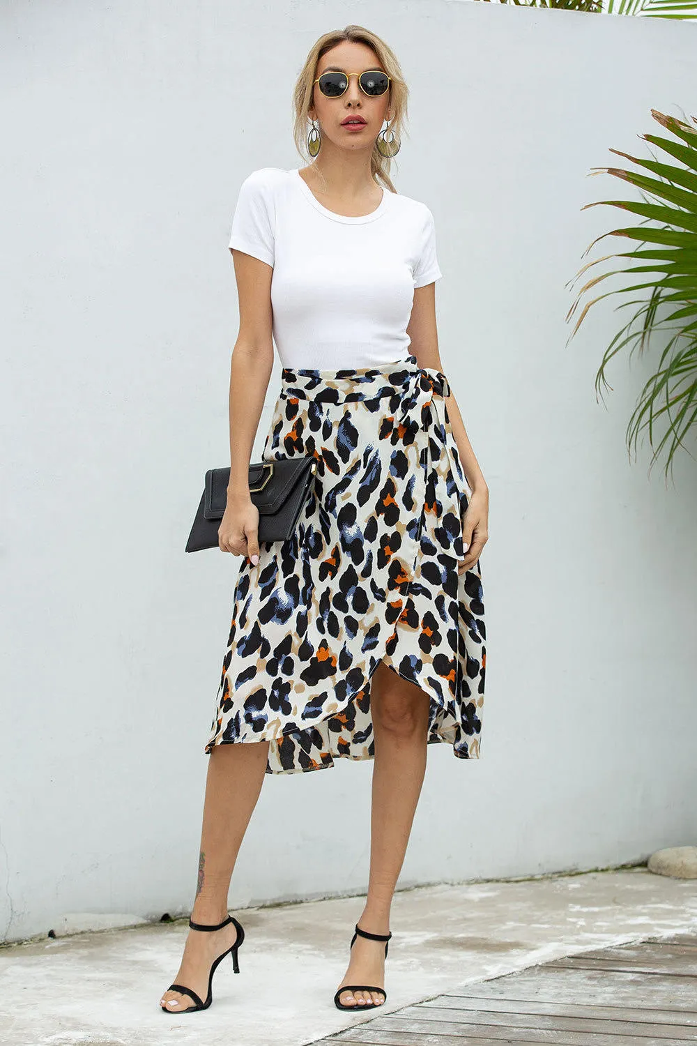 Summer Leopard Print Split Wrap Skirts