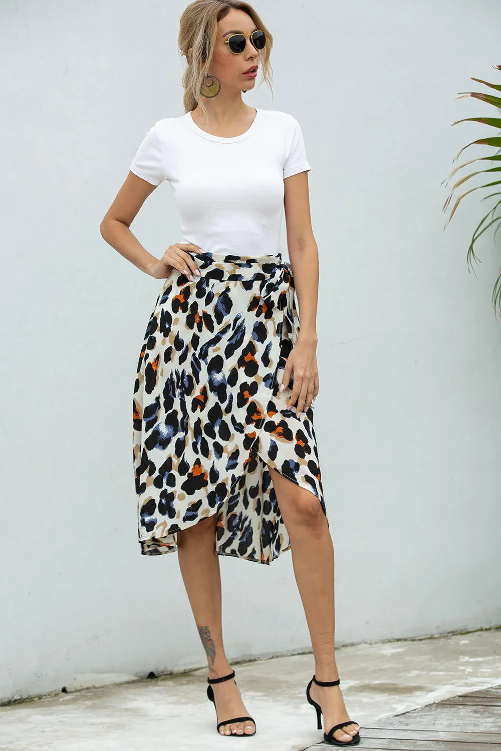 Summer Leopard Print Split Wrap Skirts