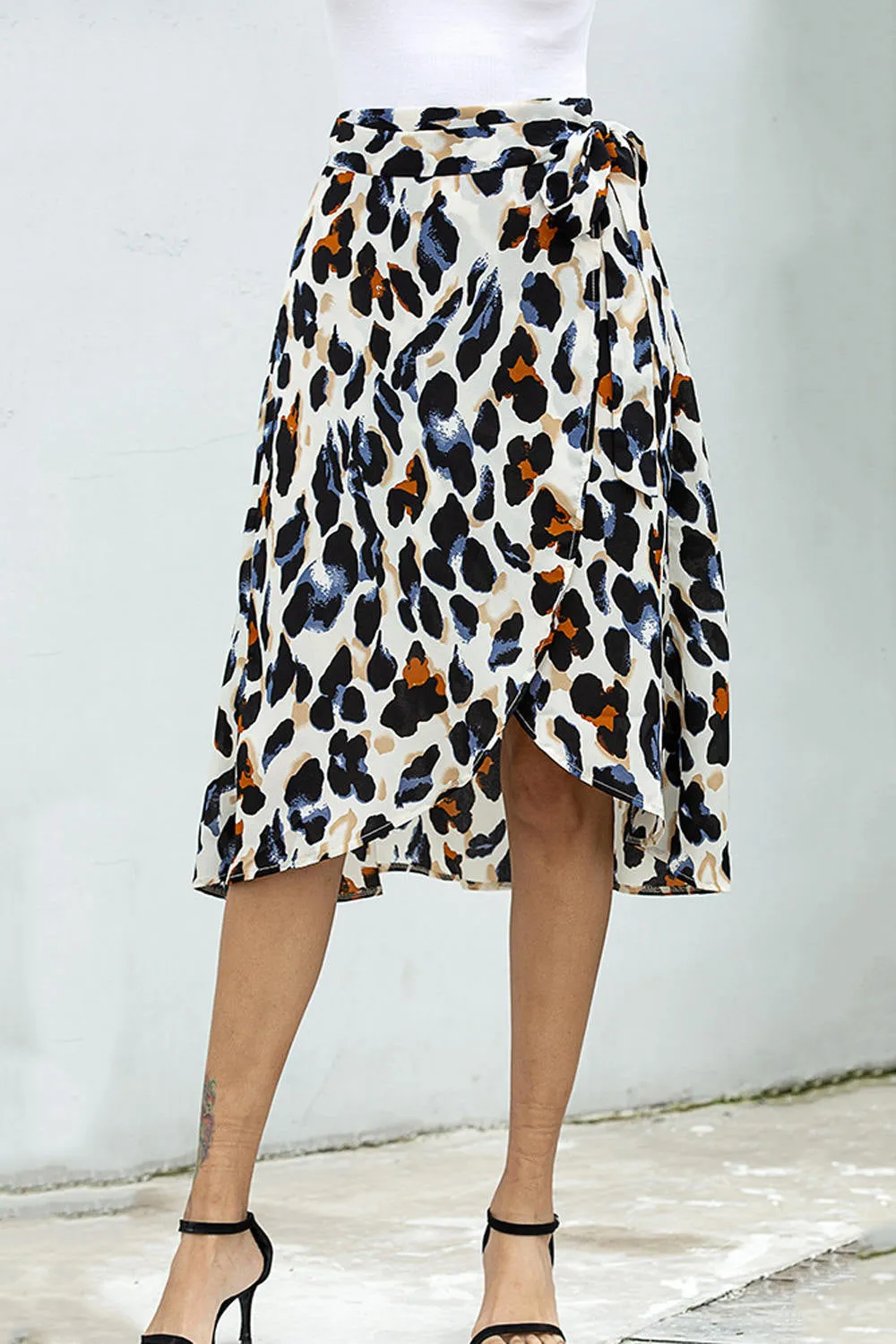 Summer Leopard Print Split Wrap Skirts