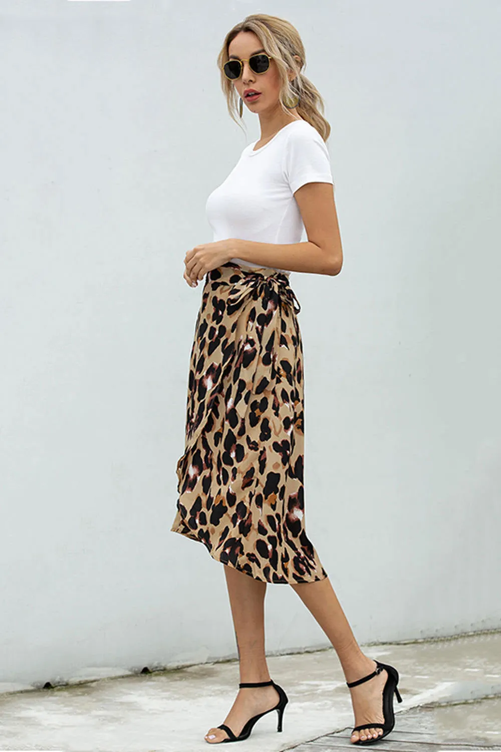 Summer Leopard Print Split Wrap Skirts