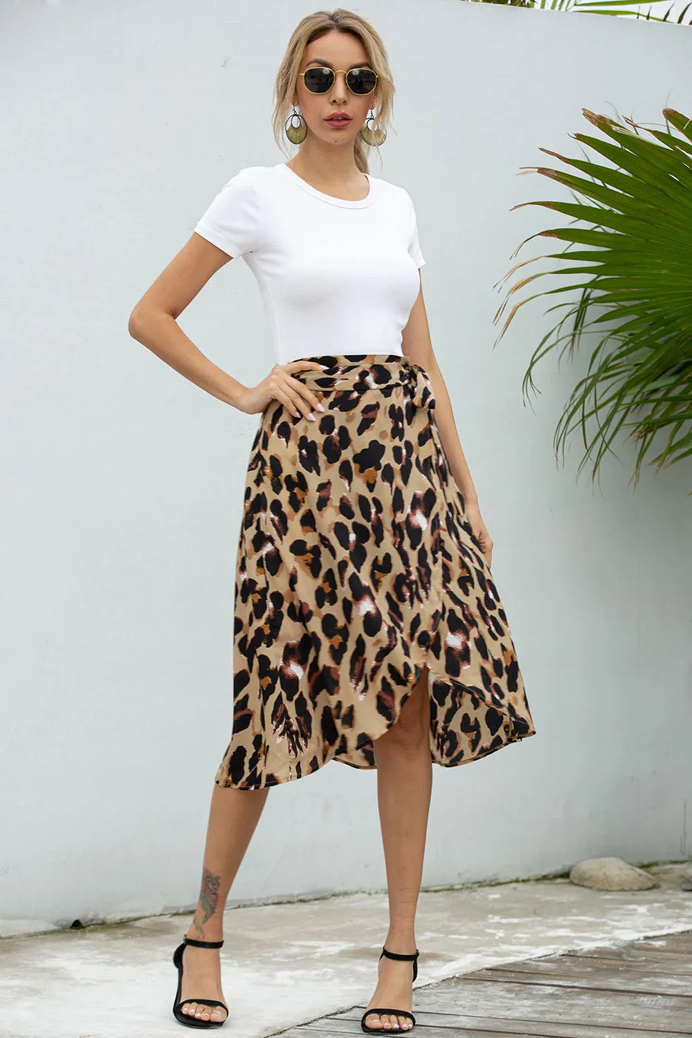 Summer Leopard Print Split Wrap Skirts