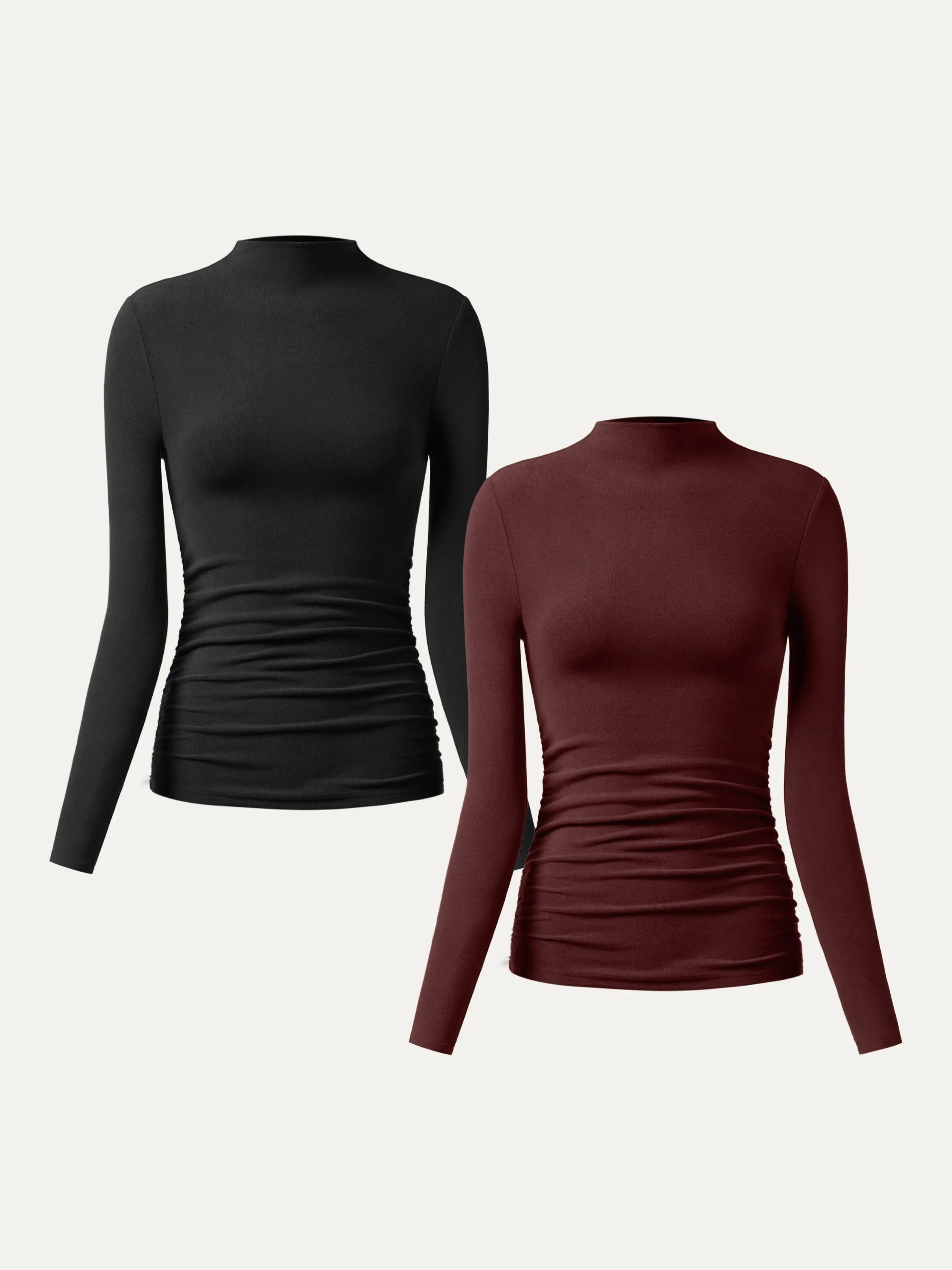 Thermal Ruched Sides Tuckable Mockneck Top