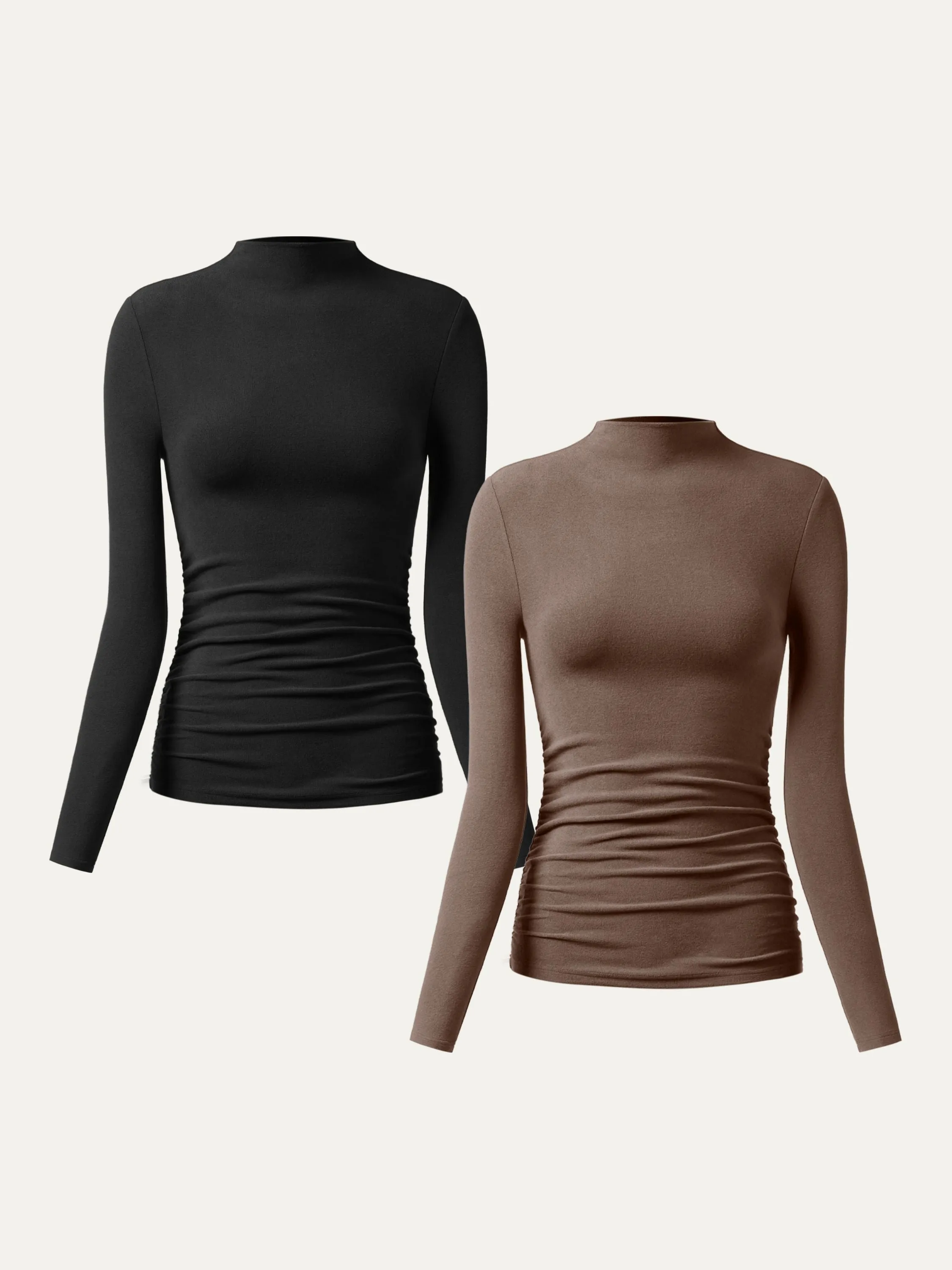 Thermal Ruched Sides Tuckable Mockneck Top