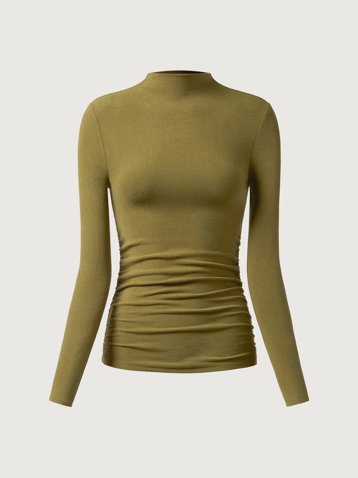 Thermal Ruched Sides Tuckable Mockneck Top