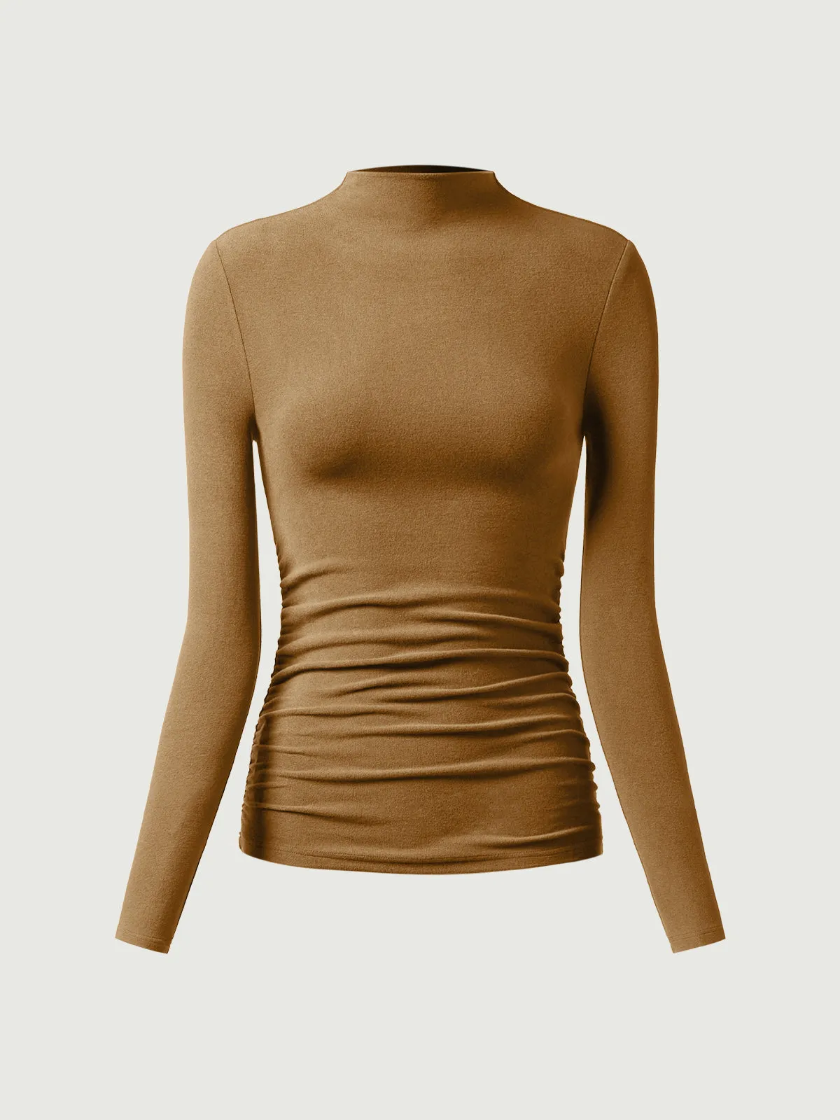 Thermal Ruched Sides Tuckable Mockneck Top