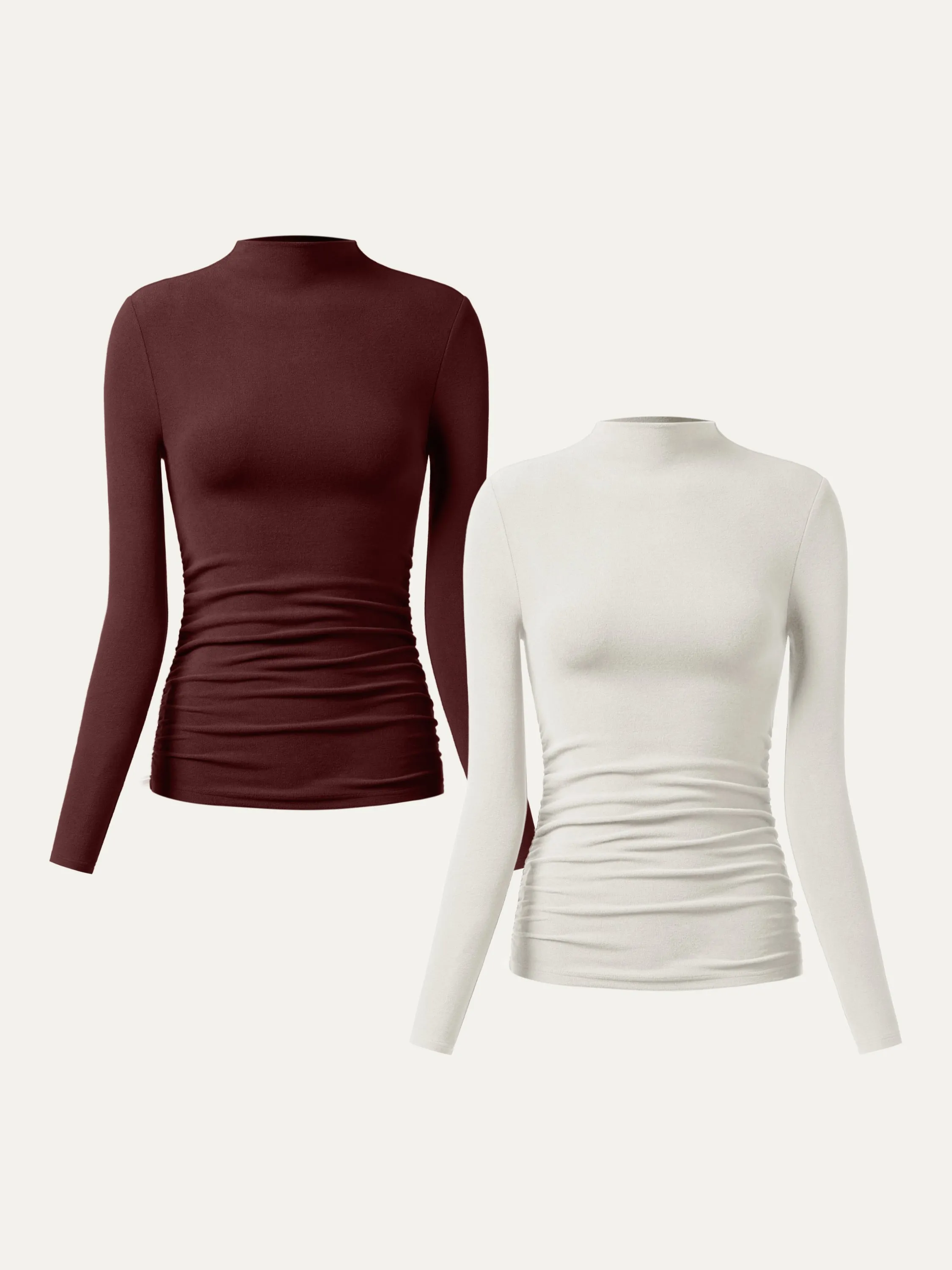 Thermal Ruched Sides Tuckable Mockneck Top