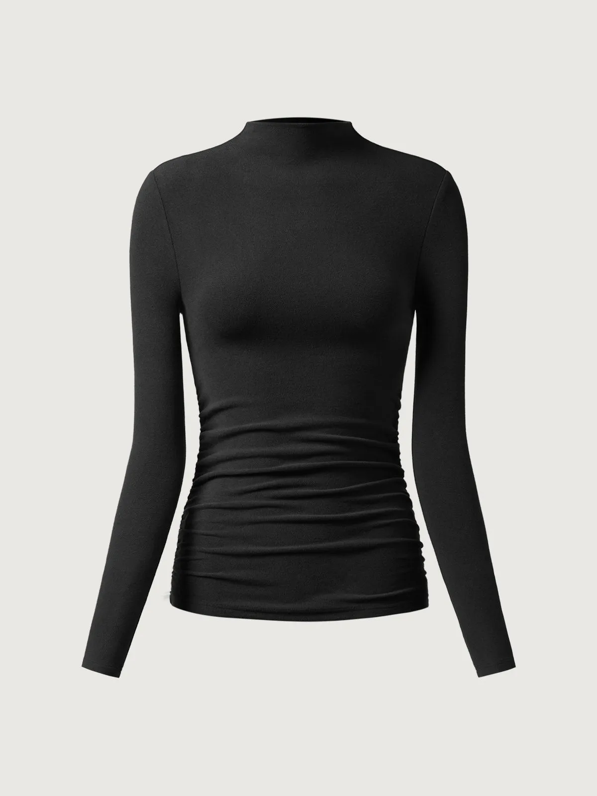 Thermal Ruched Sides Tuckable Mockneck Top