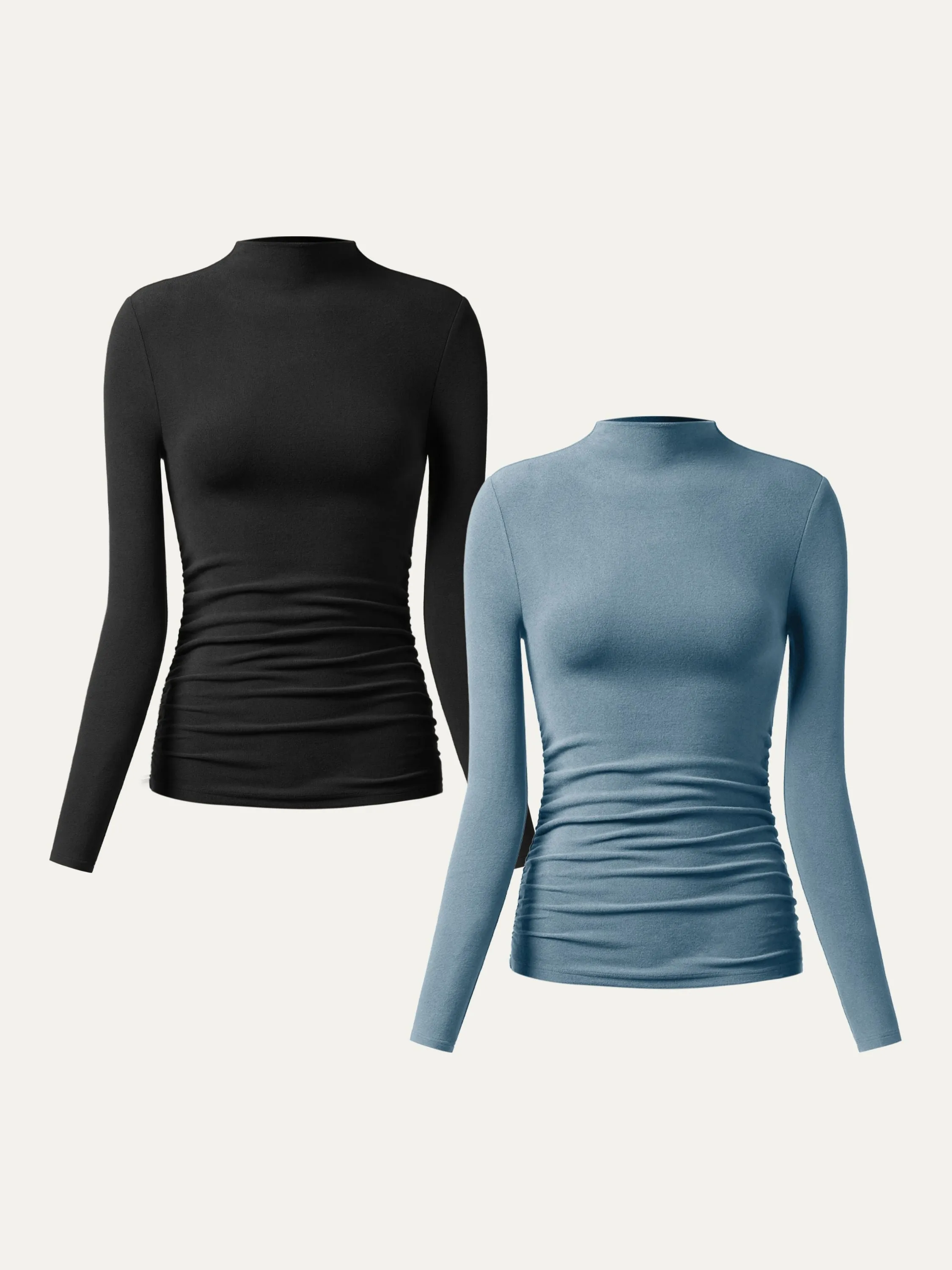 Thermal Ruched Sides Tuckable Mockneck Top