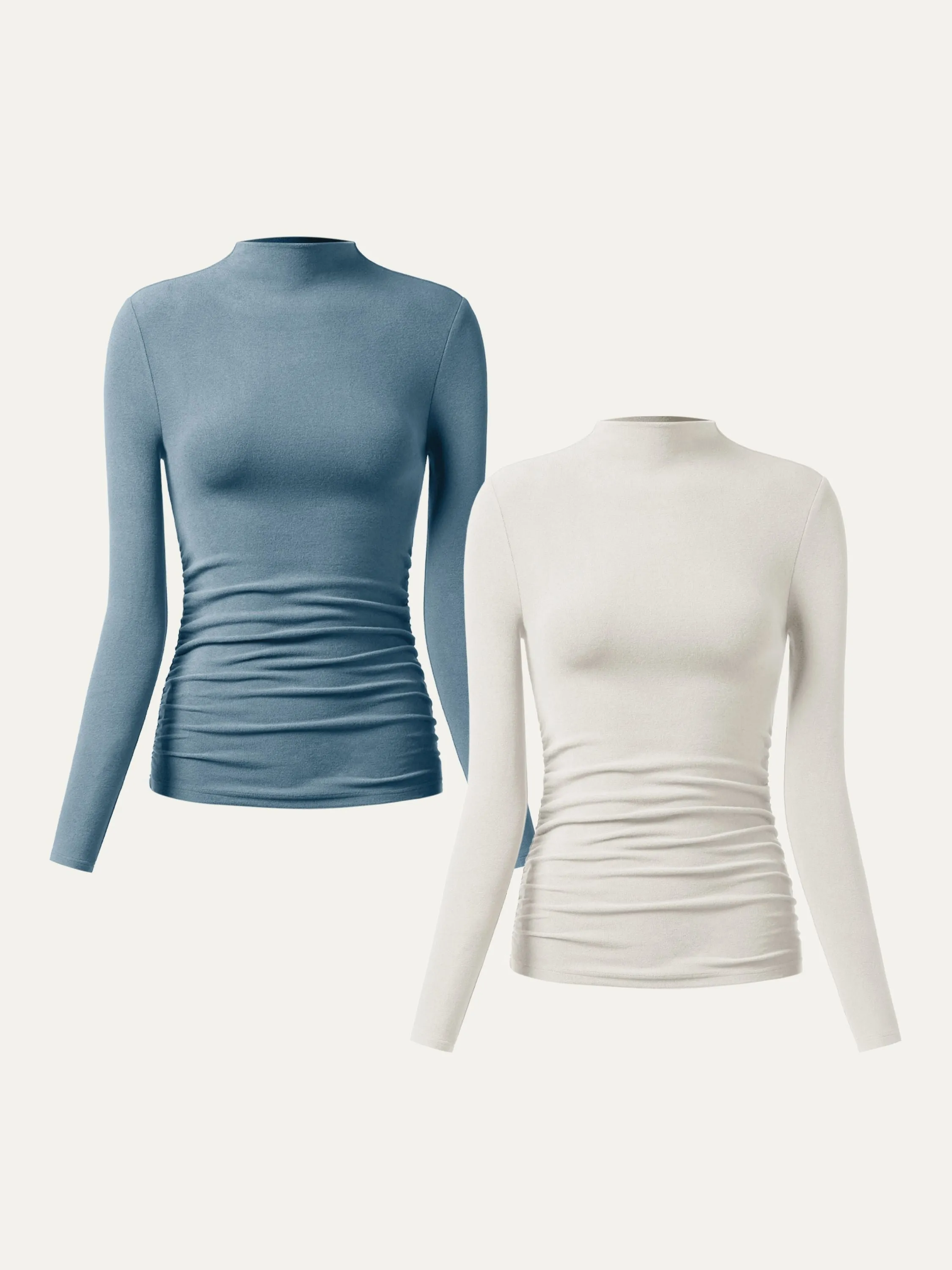 Thermal Ruched Sides Tuckable Mockneck Top