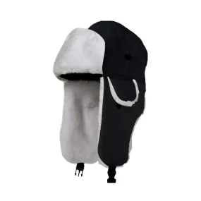 Trapper Hat | Nylon | Black | White Fur