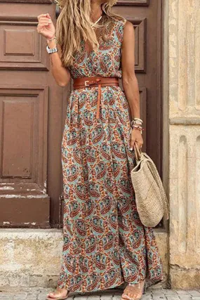 V-neck Short Sleeve Trendy Bohemian Maxi Dress