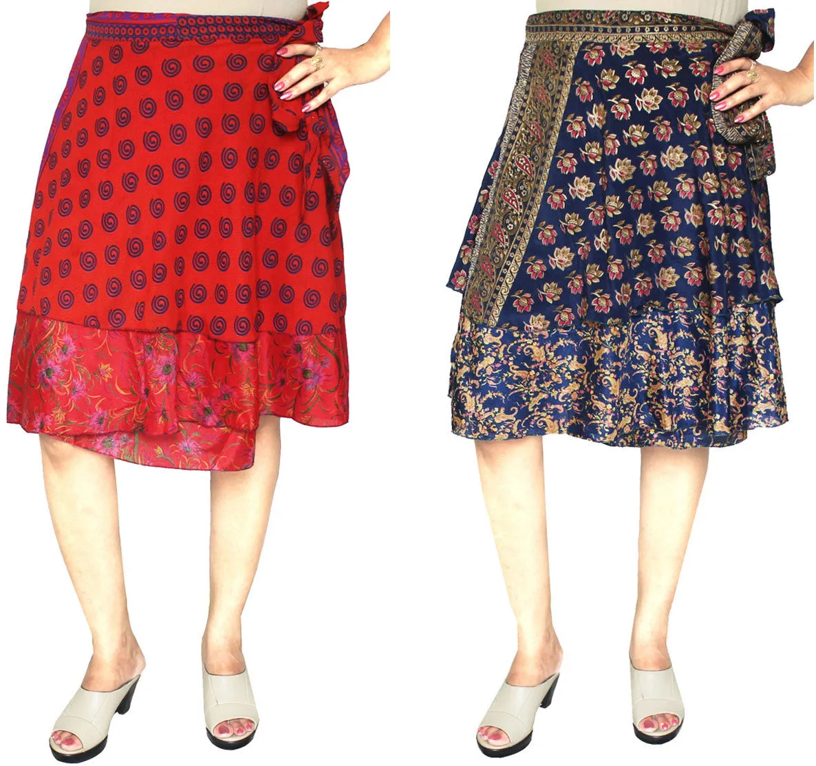 Wholesale 2 Pcs Lot Two Layers Women's Sari Magic Wrap Short Skirt Indian