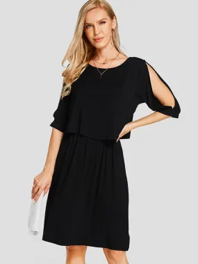 Wholesale Black Round Neck Half Sleeve Plain Cut Out Casual Dress