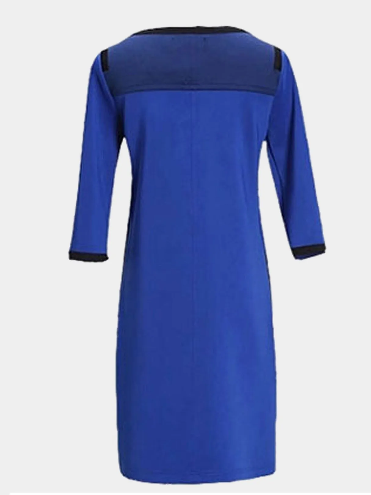 Wholesale Blue Round Neck 3/4 Length Sleeve Casual Dress