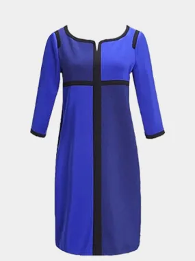 Wholesale Blue Round Neck 3/4 Length Sleeve Casual Dress