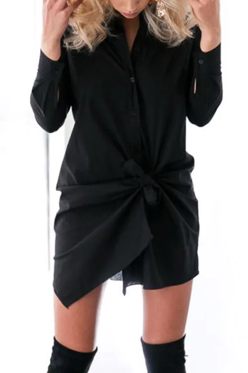 Wholesale Classic Collar Long Sleeve Black Casual Dresses