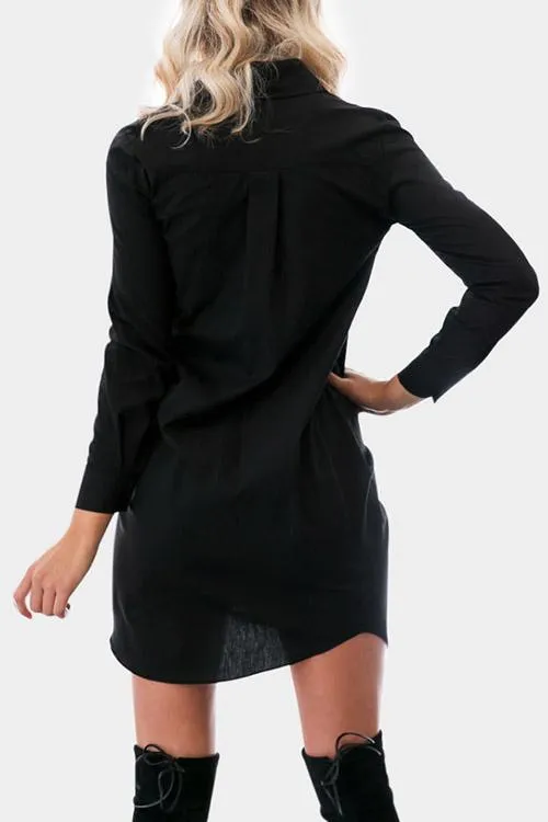 Wholesale Classic Collar Long Sleeve Black Casual Dresses