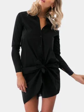 Wholesale Classic Collar Long Sleeve Black Casual Dresses