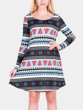 Wholesale Fashion Round Neck Geometrical Long Sleeve Casual Dresses