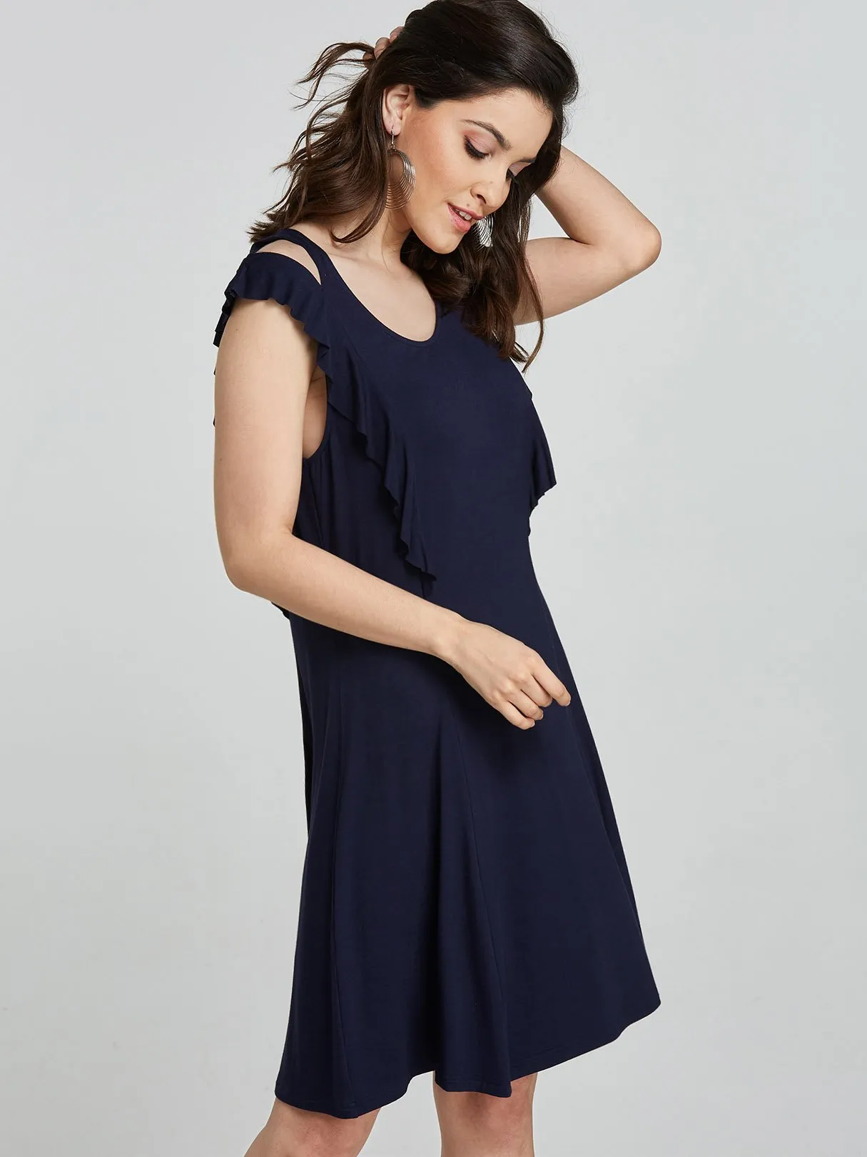 Wholesale Navy Round Neck Sleeveless Casual Dress