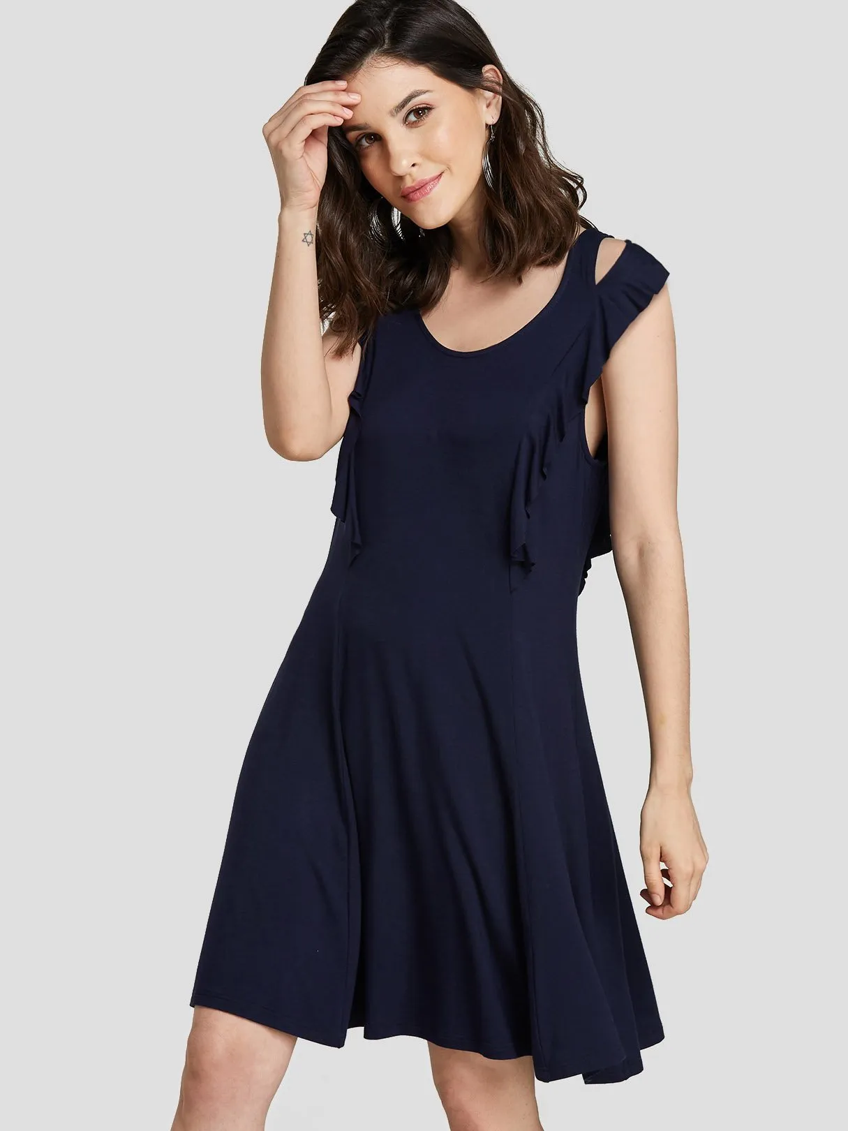 Wholesale Navy Round Neck Sleeveless Casual Dress