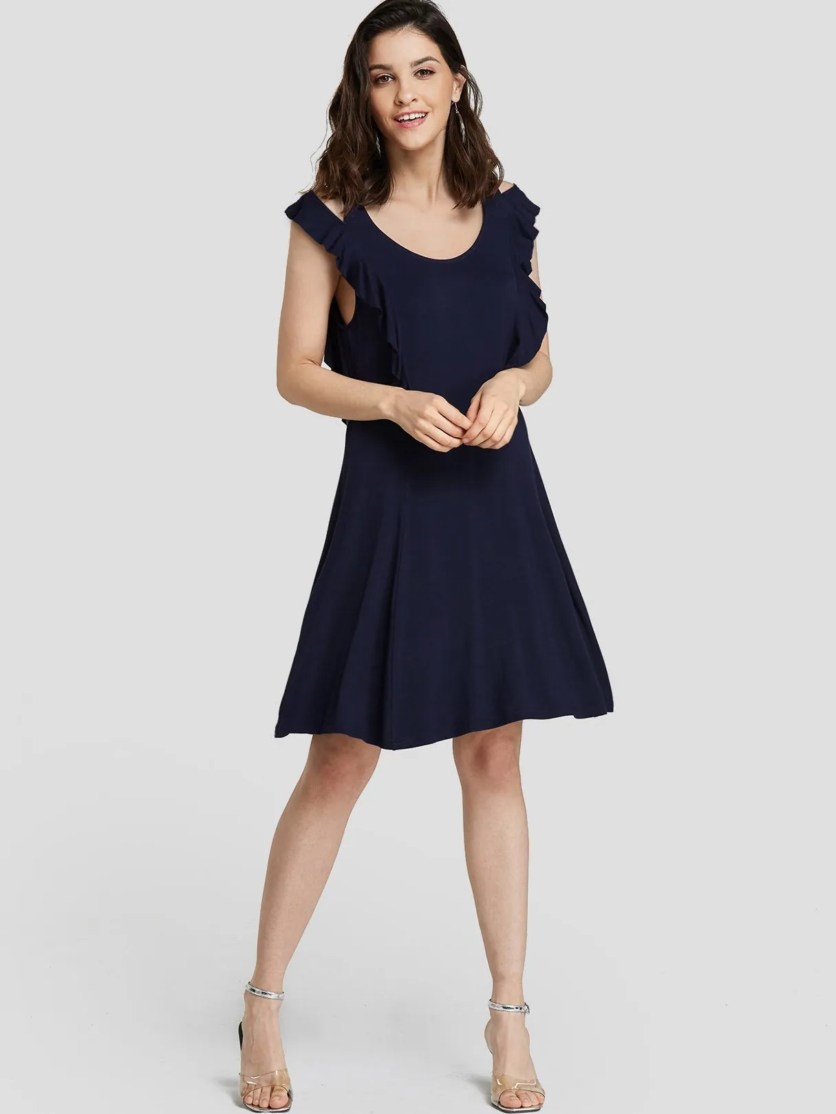 Wholesale Navy Round Neck Sleeveless Casual Dress