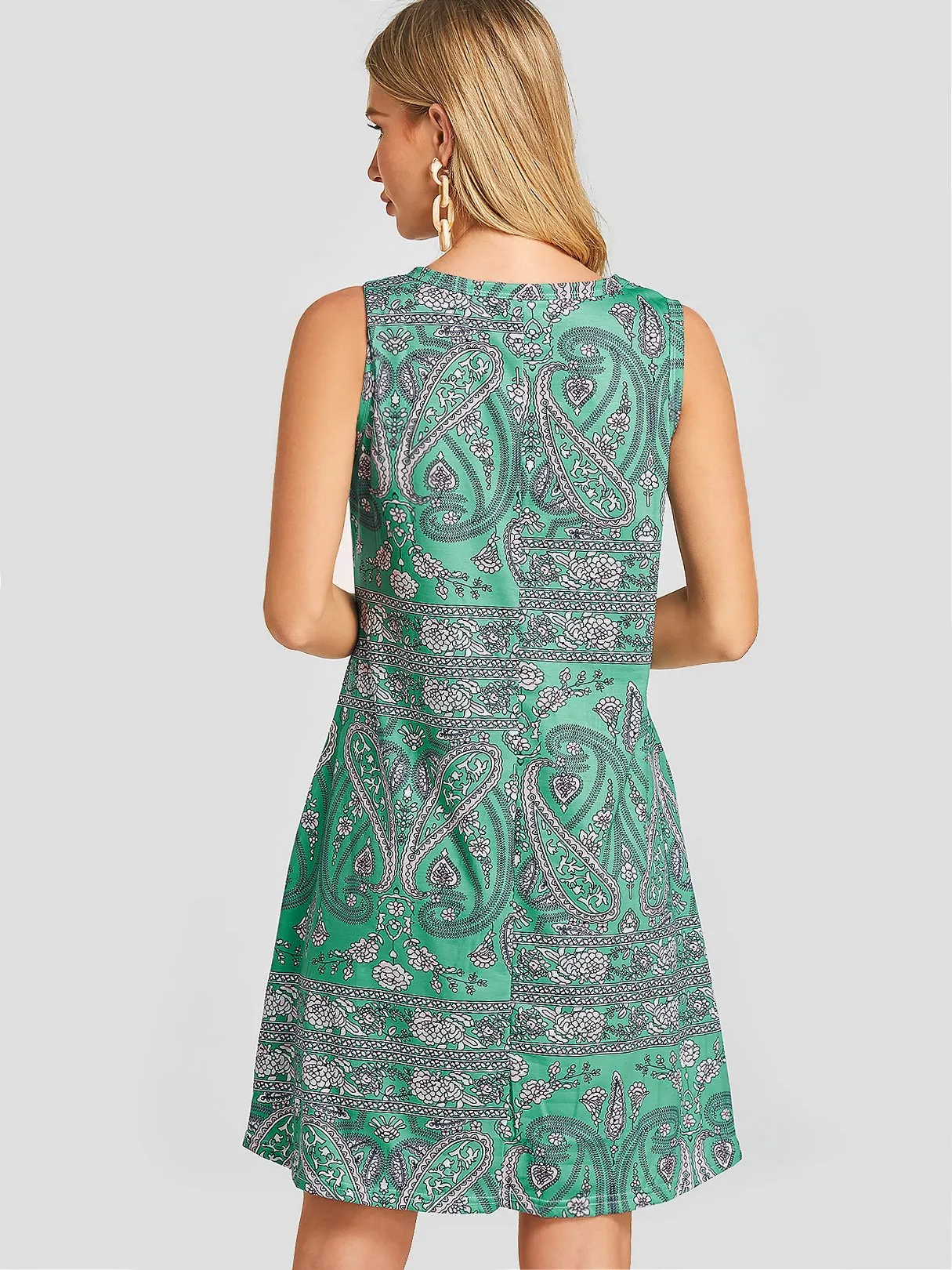 Wholesale Round Neck Sleeveless Printed Casual Dress