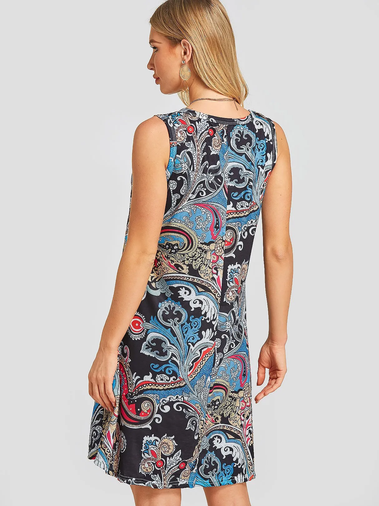 Wholesale Round Neck Sleeveless Printed Casual Dress