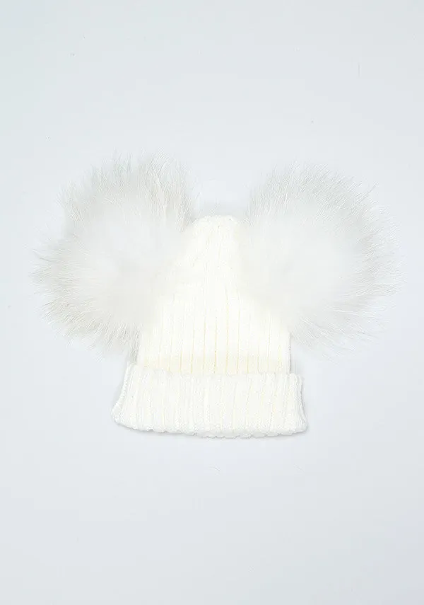 Winter White Double PomPom Hat