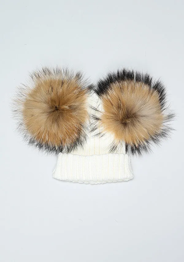 Winter White Double PomPom Hat